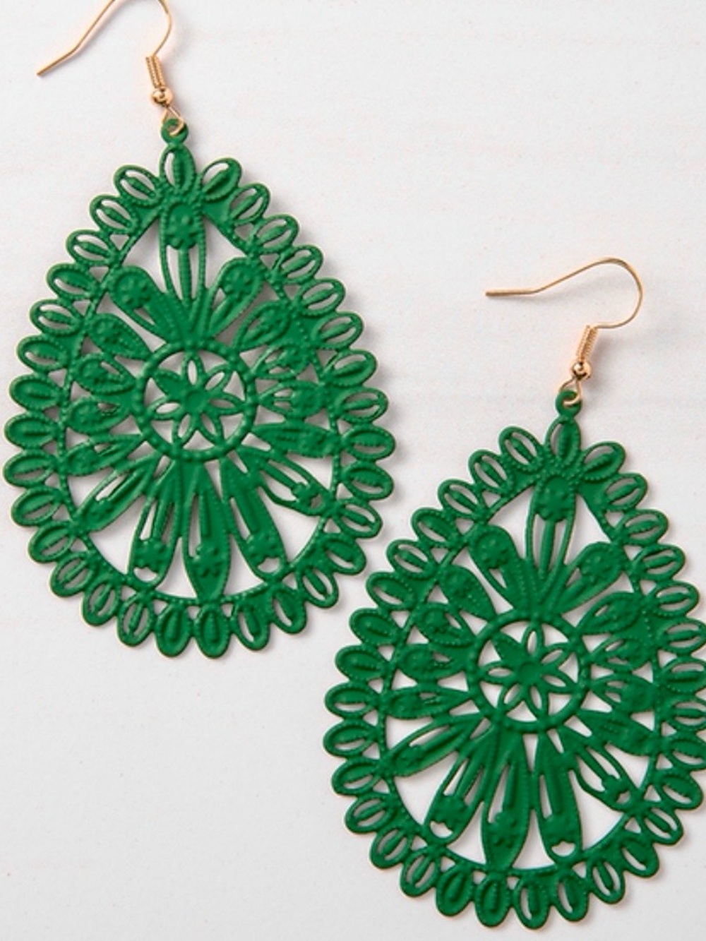 Plunder Renley GreenFiligree Teardrop Earrings NIB - Picture 3 of 4